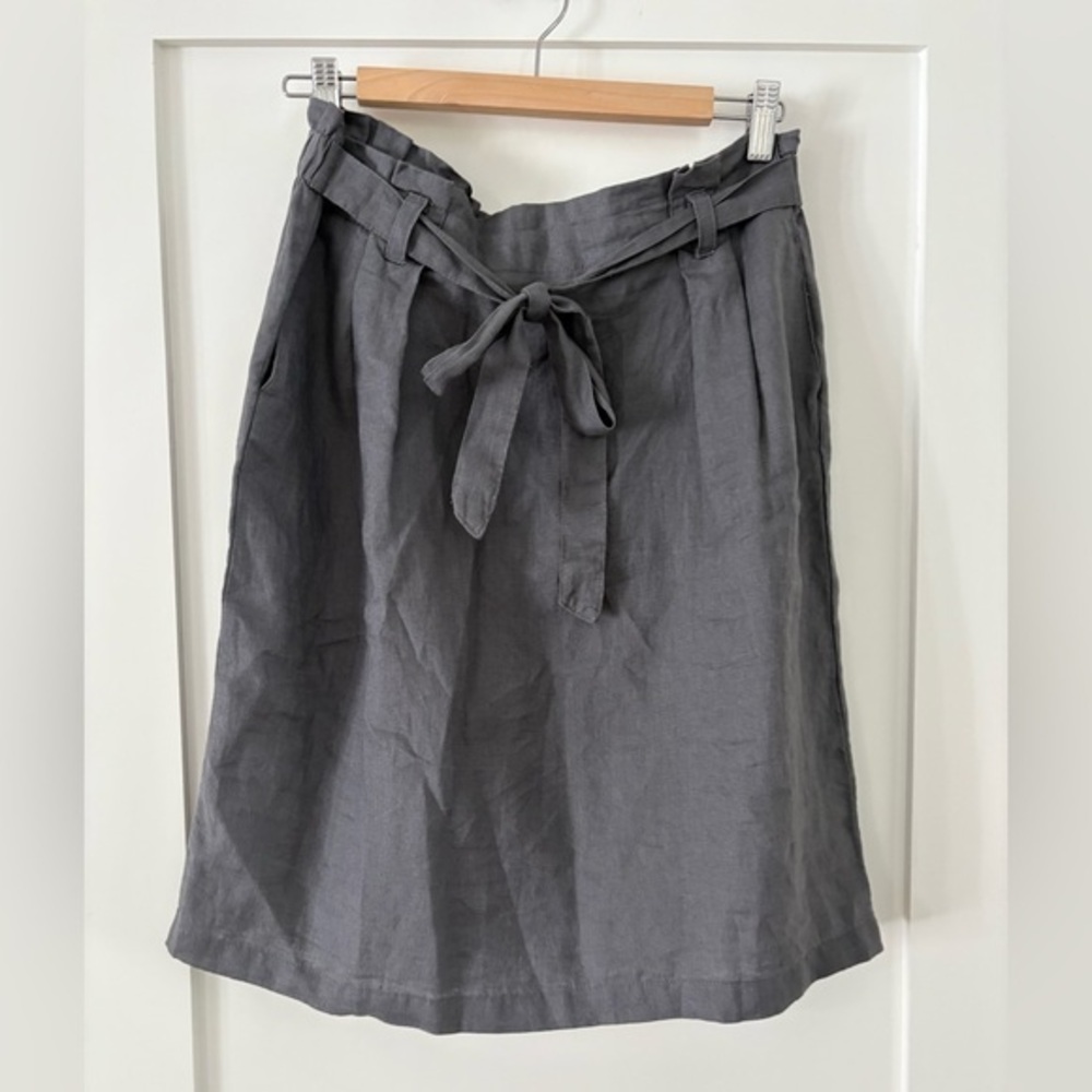 ELLEN TRACY | Gray 100% linen Women's Skirt with elastic waist and tie belt sz L